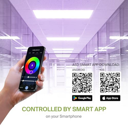 ASD 2 Pack 2x4 Smart RGBW LED Flat Panel Light - 40W UL | 4961LM 3500K 4000K 5000K Selectable Dimmable 2x4 LED Drop Ceiling Light Fixture | RGB Lights WiFi App Controlled Alexa & Google Assistant