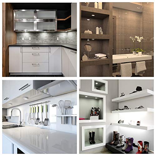 EShine Under Cabinet LED Puck Lights with Dimmer Switch, Dimmable, 3 Pcs, White Round Under Counter Lights for Kitchen, Garage, Office, Desk - Cool White (6000K) - color: Cool White (6000K), size: 3 pack