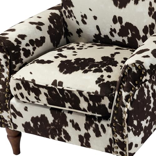 HULALA HOME Traditional Patterned Accent Chair with Solid Wood Legs, Cowhide - color: Cowhide