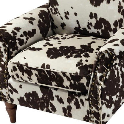HULALA HOME Traditional Patterned Accent Chair with Solid Wood Legs, Cowhide - color: Cowhide
