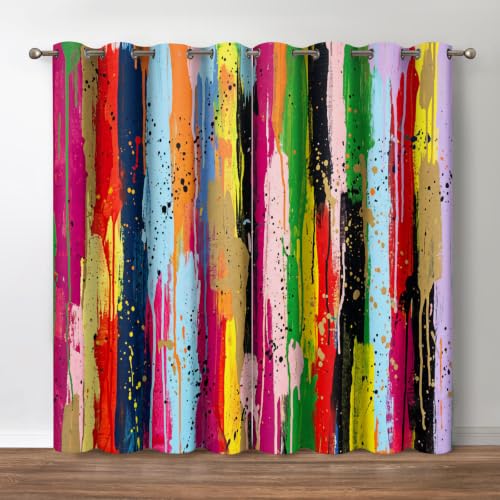 Abstract Blackout Curtains Colorful Rainbow Design Multicolored Tainted Pattern Home Bedroom Living Room Hippie Decor Grommet Window Drapes 2 Panel Set, 42"x84" | Colorful Rainbow Curtains Multicolored Tainted Pattern Home Bedroom Living Room Hippie Decor
