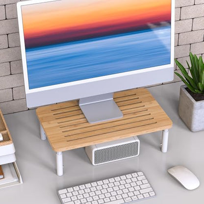 Bamboo Monitor Stand Riser, 4 Adjustable Height,Easy Assembly