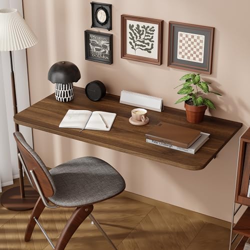 Dogsky Wall Mounted Folding Table 36x15.7 in - 200LB Capacity | Heavy Duty Wall Floating Desk, Space-Saving Workbench for Home Office, Laundry Room & Kitchen, Walnut - color: Walnut, size: 36" x 15.7"