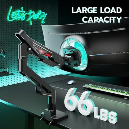 ARES WING Gas Spring Ultrawide Monitor Arm 57" 66Lbs USB VESA Dual Base | Height Adjustable & Extendable, Built-in USB Port, Standard VESA, Clamp & Grommet Base, Fits Ultrawide Monitor - style: With USB