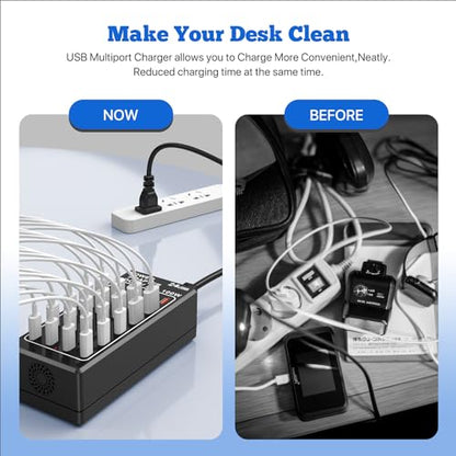 USB Charging Station Block, USB C Charger Station 24-Port 100W(20A), USB A Charger Block, Fast Charger Desktop Station, Multi-Function Smart Charger for Apple iPhone iPad Samsung Laptop Pixel - size: 24Ports(12A+12C)-100W