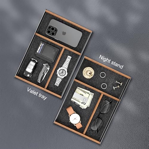 UPERGO Walnut & Aluminum Valet Tray, Desk Drawer Organizer Tray for Desk