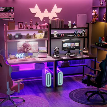 Aquzee Pink Desk with Shelves, Computer Desk with Hutch, 47 Inch - color: Pink, size: 47inch