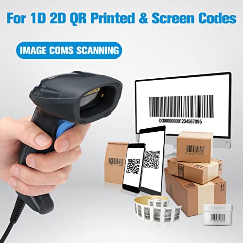OBZ USB Barcode Scanner Handheld Wired Bar Code Reader Automatic Plug&Play | 1.5m USB Cable,CMOS 1D/2D Reading,3 Scan Modes,Supports multiple systems for warehouses、supermarkets、library、retail stores - style: USB handheld Scanner