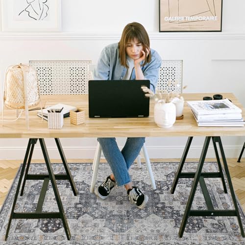 chakme Office Chair Mat for Hardwood Floor, 48"x36" Easy Glide Computer Desk Mat Protector for Rolling Chair Under Desk Rug Nonslip Backing, Machine Wash, (Boho) - color: Black/Grey, size: 36"x48"