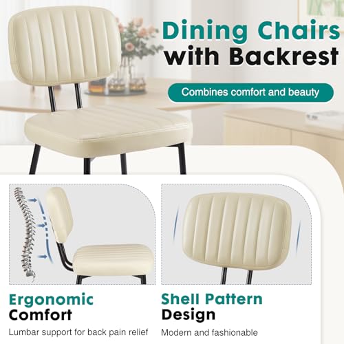 OLIXIS Dining Chairs Set of 2, Upholstered Kitchen Chairs, Beige White | Faux Leather Comfortable Cushion Seat, Metal Legs with Backrest, Mid-Century Modern, Easy Assembly, Dining Room Home - color: Beige White, size: 2 PCS