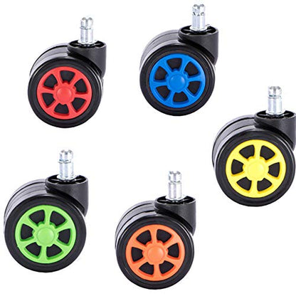 TEKEFT Gaming Office Chair Casters Floor Protection Rubber (5 Sets) 60mm Casters with Standard Stem Size