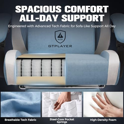 GTPLAYER Gaming Chair, Ergonomic Computer Chair with Footrest and Lumbar Support, High Back Recliner Chair 350lbs, Height Adjustable for Home Office, Light Blue - color: Light Blue