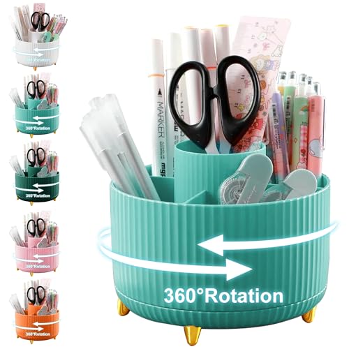 Cayxenful Pencil Holder For Desk,5 Slots 360°Degree Rotating Desk Organizers And Accessories,Desktop Storage Stationery Supplies Organizer, Cute Pencil Cup Pot For Office, School, Home (C-Blue) - color: C-Blue