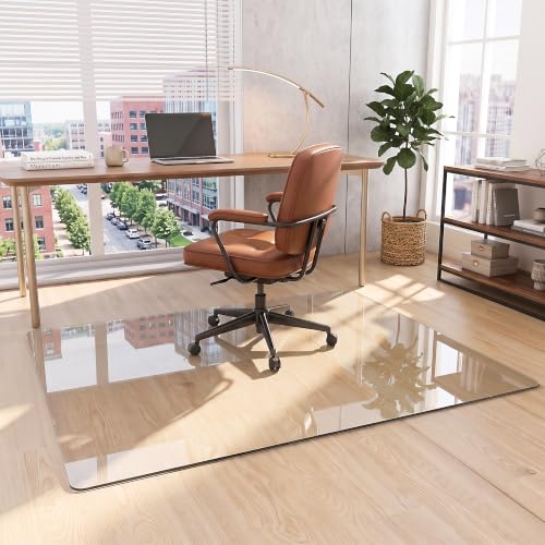 48"x72" Tempered Glass Office Chair Mat for Carpet & Hardwood Floor | 1/5" Thick Clear Floor Protector Desk Chair Mat with Rounded and Polished Edges, Resist Scratching, Cracking, Curling - size: 48"x72"