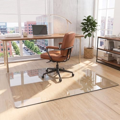 48"x72" Tempered Glass Office Chair Mat for Carpet & Hardwood Floor | 1/5" Thick Clear Floor Protector Desk Chair Mat with Rounded and Polished Edges, Resist Scratching, Cracking, Curling - size: 48"x72"
