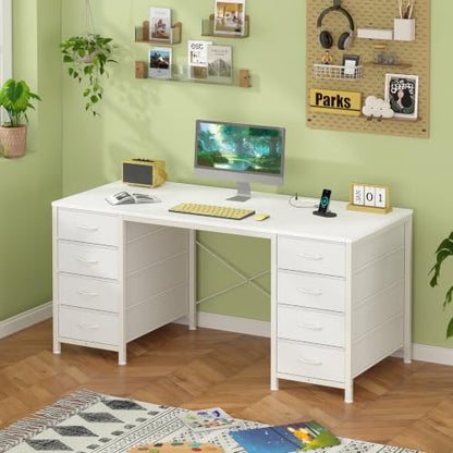 50 Inch Computer Desk with 8 Drawers for Home Office, Bedroom, Living Room - color: White, size: 18.9"D x 50.4"W x 29.3"H