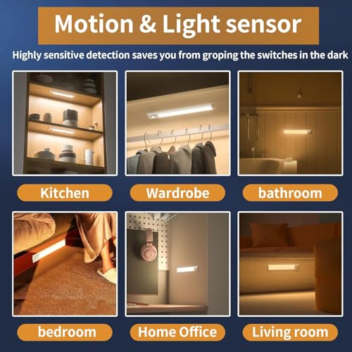 Slim Motion Sensor Under Cabinet Lighting, LED Rechargeable - size: 9.5 inch-2pack