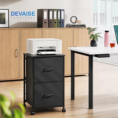 DEVAISE 2 Drawer Mobile File Cabinet, Rolling Printer Stand - color: Black, size: 15.7''D×15.4''W×26.8''H