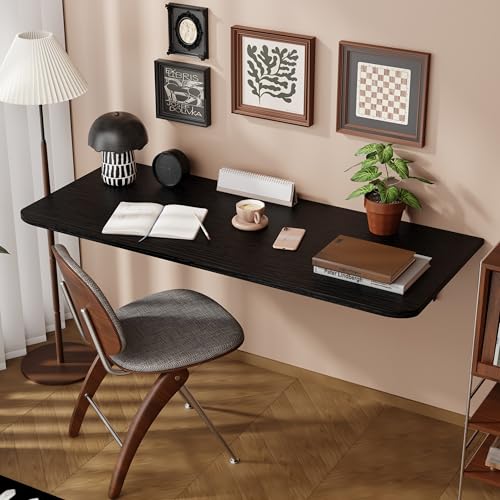 Dogsky Wall Mounted Folding Table 48x15.7 in - 300LB Capacity | Heavy Duty Wall Floating Desk, Space-Saving Workbench for Home Office, Laundry Room & Kitchen, Black - color: Black, size: 48" x 15.7"