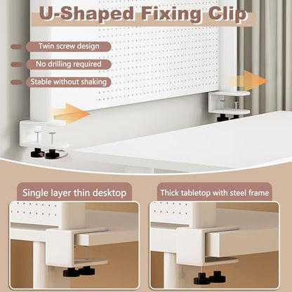 Clamp On Desk Organizer Shelf,Desk Extender Pegboard,White,23.6in | Computer Desk Accessories for Office,Desktop Bookshelf Storage Shelves for Desk, Desktop Shelving System - size: 60cm