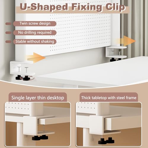 Clamp On Desk Organizer Shelf,Desk Extender Pegboard,White,39.4in | Computer Desk Accessories for Office,Desktop Bookshelf Storage Shelves for Desk, Desktop Shelving System - size: 100cm