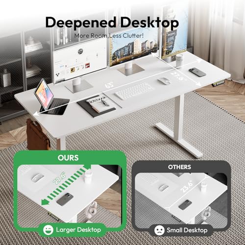 63 x 28 Inch Electric Standing Desk, 3 Memory Presets, White - color: White, size: 63*28