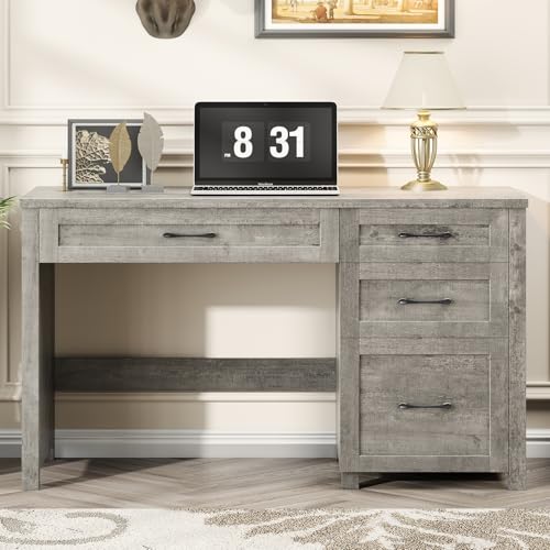 Vabches Farmhouse 47" Computer Desk with 4 Drawers, Grey | Executive Desk with File Drawer and Charging Station, Workstation for Home Office, Study - color: Grey Without Charging Station