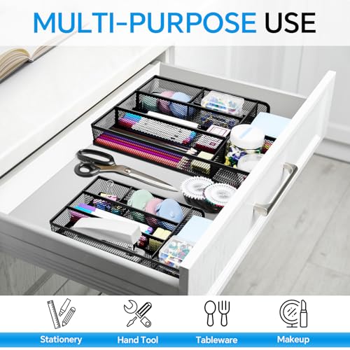 Desk Drawer Organizer, Office Drawer Divider Organizer Tray with 6 Compartments, Metal Mesh Desktop Organization and Accessories for Stationery Makeup Kitchen Toolroom School ＆ Office - size: Small