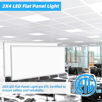 4 Pack 2x4 LED Flat Panel Light Drop Ceiling Light Fixture,7800 LM | 2x4 FT Edge-Lit LED Flat Panel Light,5000K 0-10V Dimmable Recessed Drop Ceiling Fixture for Office Retail Shop,ETL