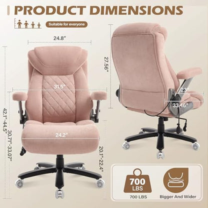 Fabric 700lbs Big and Tall Office Chair, Ergonomic Heavy Duty Executive Cloth Office Chair with 5D Flip Arms & Adjustable Lumbar Support & Dual Rubber Wheel, Large Thick Padded Extra Wide Seat, Pink - color: Pinkcloth