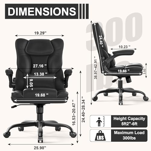 Executive Office Chair Flip Up Arms Lumbar Support Home Office Desk Chair - color: Black