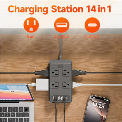 14-in-1 Short Extension Cord Non-Surge Protector for CruiseShip
