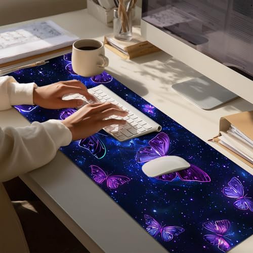 HOMETITUTE Large Mouse Pad 31.5 x 11.8 Inch Extended Desk Mat - color: Purple Butterfly