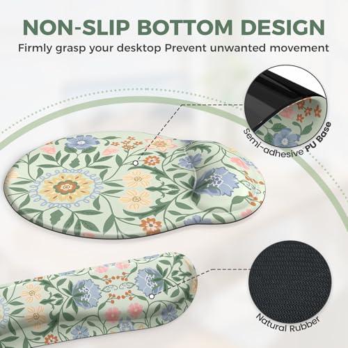iCasso Desk Cover Mat, Gaming Mouse Pad Wrist Support Set,4in1 XXL Large Mousepad + Keyboard Wrist Rest+Mouse Wrist Rest+Coaster Set with Ergonomic Design for Home Office Table Computer(Green Flowers) - color: Green Flowers