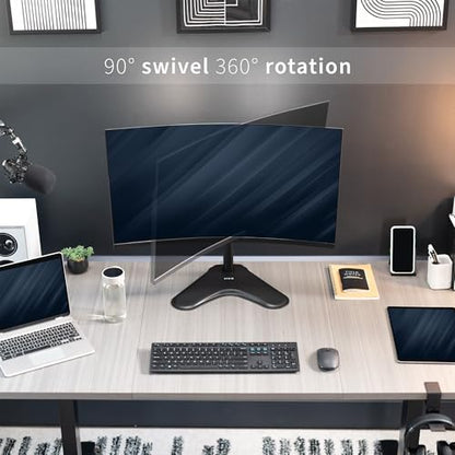VIVO Single Monitor Desk Stand, Holds Screens up to 32 inch Regular and 38 inch Ultrawide, Freestanding VESA Steel Mount Base, Adjustable Height, Tilt, Swivel, Rotation, Black, STAND-V001H - color: Black, size: 18" Tall