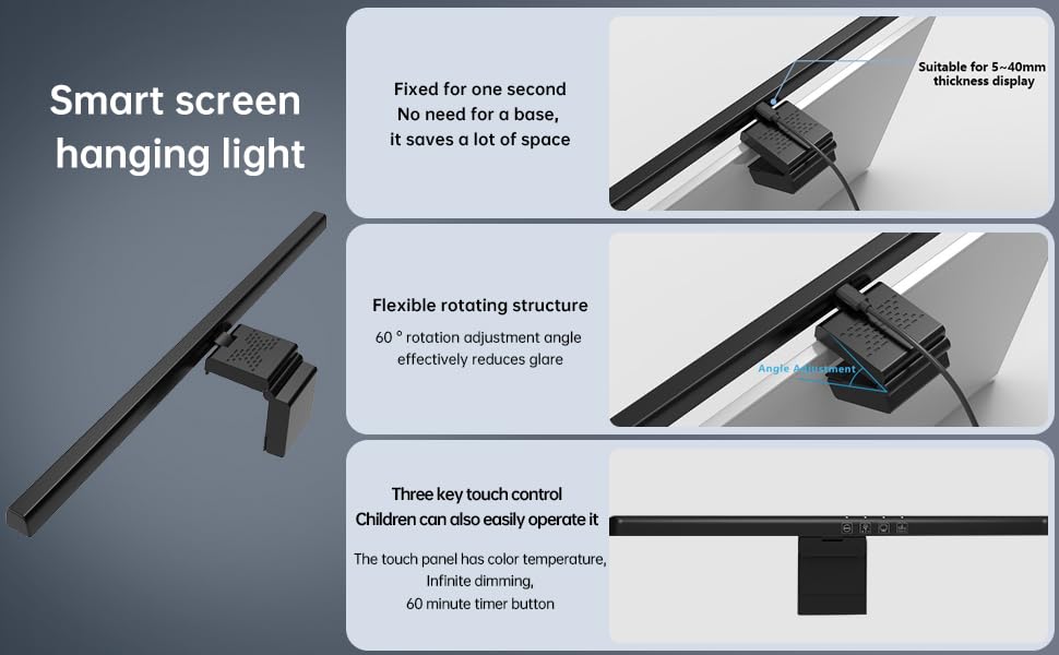 Monitor Light Bar with RGB Backlight, Computer LED Screen Lamp for Eye Caring, USB Powered Dual Light Source with Touch Control Timed Computer Monitor Desk Lamp for Game Office Home