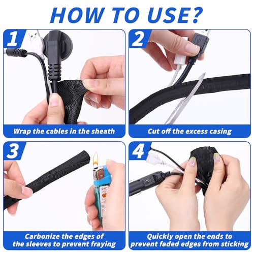 15ft - 3/8in Split Braided Sleeve Cable Management, Self-Wrapping | Flexible loom tubing protects wires from abrasion and heat. Great for automotive, TV, computer, and home electrical use. - size: 3/8inx15ft