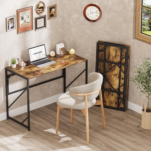 Elephance Folding Desk Writing Computer Desk for Home Office No-Assembly | Study Office Desk,Foldable Table for Small Spaces,31.5 Inch,Rustic Brown - color: Rustic Brown, size: 31.5 Inch