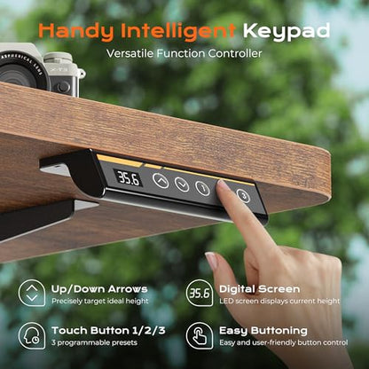 Huuger 48 x 28 Large Electric Standing Desk, Height Adjustable Desk, 27.6" Deep Desktop, Stand up Gaming, 2 Hooks, 3 Preset Heights, for Home Office, Rustic Brown - color: Rustic Brown, size: 48*28 inch (no outlets)