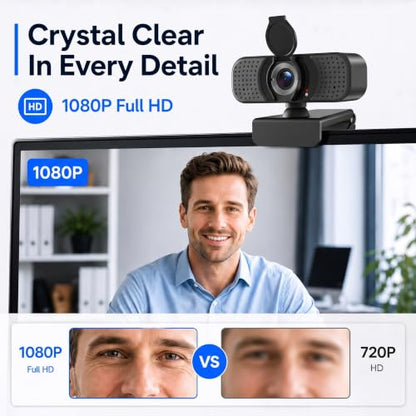 Full HD 1080P USB Webcam for Computer with Noise-Reducing Microphone