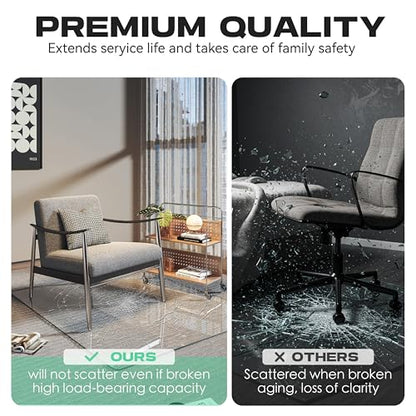 Tempered Glass Office Chair Mat, 50" x 44" Transparent Chair Mat, Heavy Duty 1,000lb, Round Corner Polished Edge, Glides Smoothly, Easy Clean, Protector Mats for Home Hardwood Floors Carpet - size: 50" x 44"