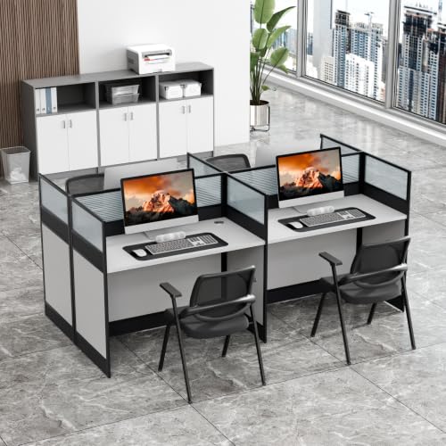 94.5 Inch 4 Person Modular Office Cubicle Workstation, Privacy Partition Desk with Cable Organizer, Commercial Computer Workspace for Home & Office(White) - color: White