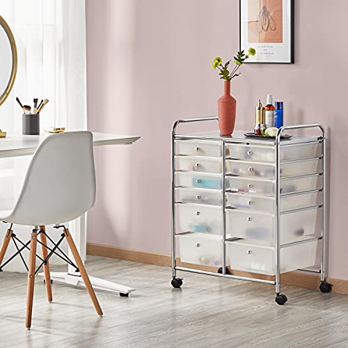 Yaheetech 12-Drawer Rolling Storage Cart on Wheels, Craft Organizer, White - color: White, style: 12 Drawers