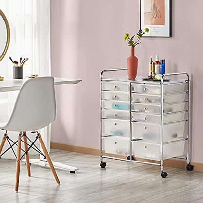 Yaheetech 12-Drawer Rolling Storage Cart on Wheels, Craft Organizer, White - color: White, style: 12 Drawers