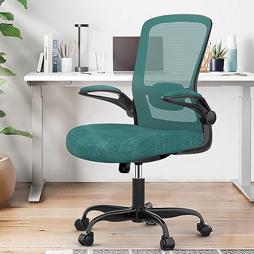 Ergonomic Office Chair w/Adjustable Lumbar, Flip Armrest, 135° Recline - color: Green