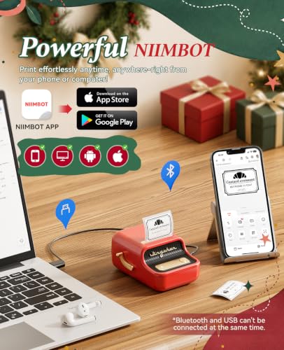 NIIMBOT B21 Label Printer,Bluetooth Thermal Label Maker,Ideal for Home Organization,Business,Ofice,50x30mm Labels,230Pcs(Red) - color: Red