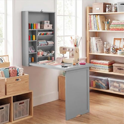 Tangkula Folding Wall Mounted Desk, Convertible Fold Out Floating Table with Storage Shelves, Space-Saving Drop Leaf Table, Murphy Desk for Craft, Study, Small Spaces, Home Office, Dorm, Grey - color: Grey
