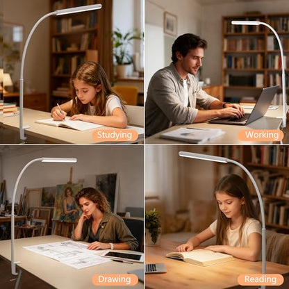 LED Desk Lamp for Office Home, Adjustable Flexible Eye-Caring Desk Light with,5 Modes 10 Brightness Adjustment, USB Adapter Desk Lamp with Clamp-LK-W - style: Classic White