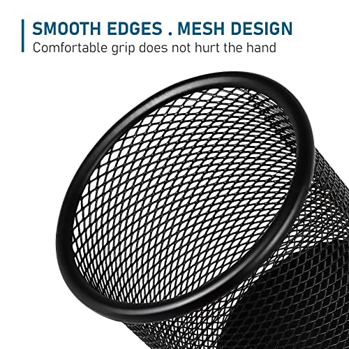 QYH Mesh Pencil Cup for Desk 6 Pack, Black Pen Holder 3.54"x3.93" | Metal Pencil Box, Desk Organizer for Office, School, Home & Business