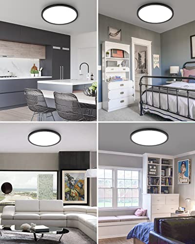 hepside 1PACK Flush Mount LED Ceiling Light Fixture Black, 12Inch 28W, Dimmable 3000K-4500K-6000K Ceiling Lamp 3200LM Low Profile Ceiling Light for Kitchen Bedroom Hallway - color: Black, size: 12Inch-1pack